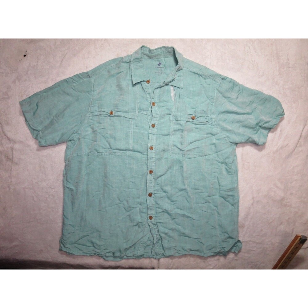 Caribbean Double Front Pocket Linen Blend Fishing Button Shirt XL